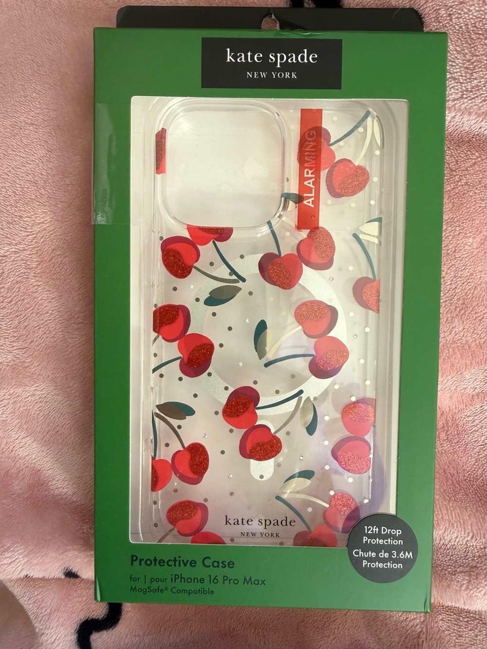 NWT-Kate spade-IPhone 16 pro max-Clear Cherry Print iPhone Case - NEW IN BOX!